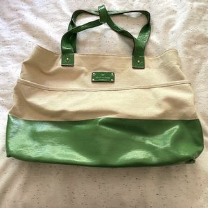 Kate Spade Green Canvas/Leather Trim Tote